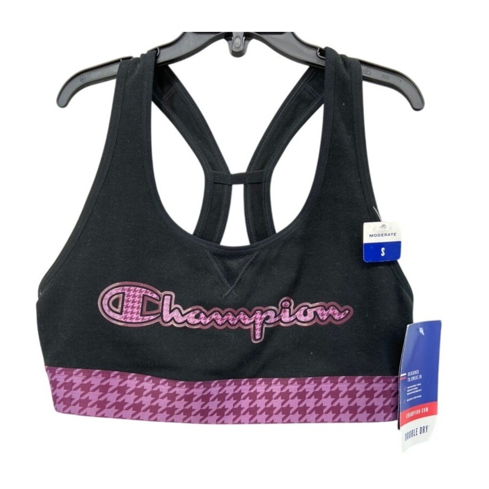NWT Champion Sports Bra Womens Small Black Purple Moderate Double Dry Racerback